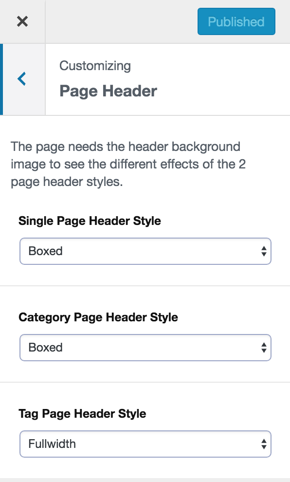Control Page Header Style