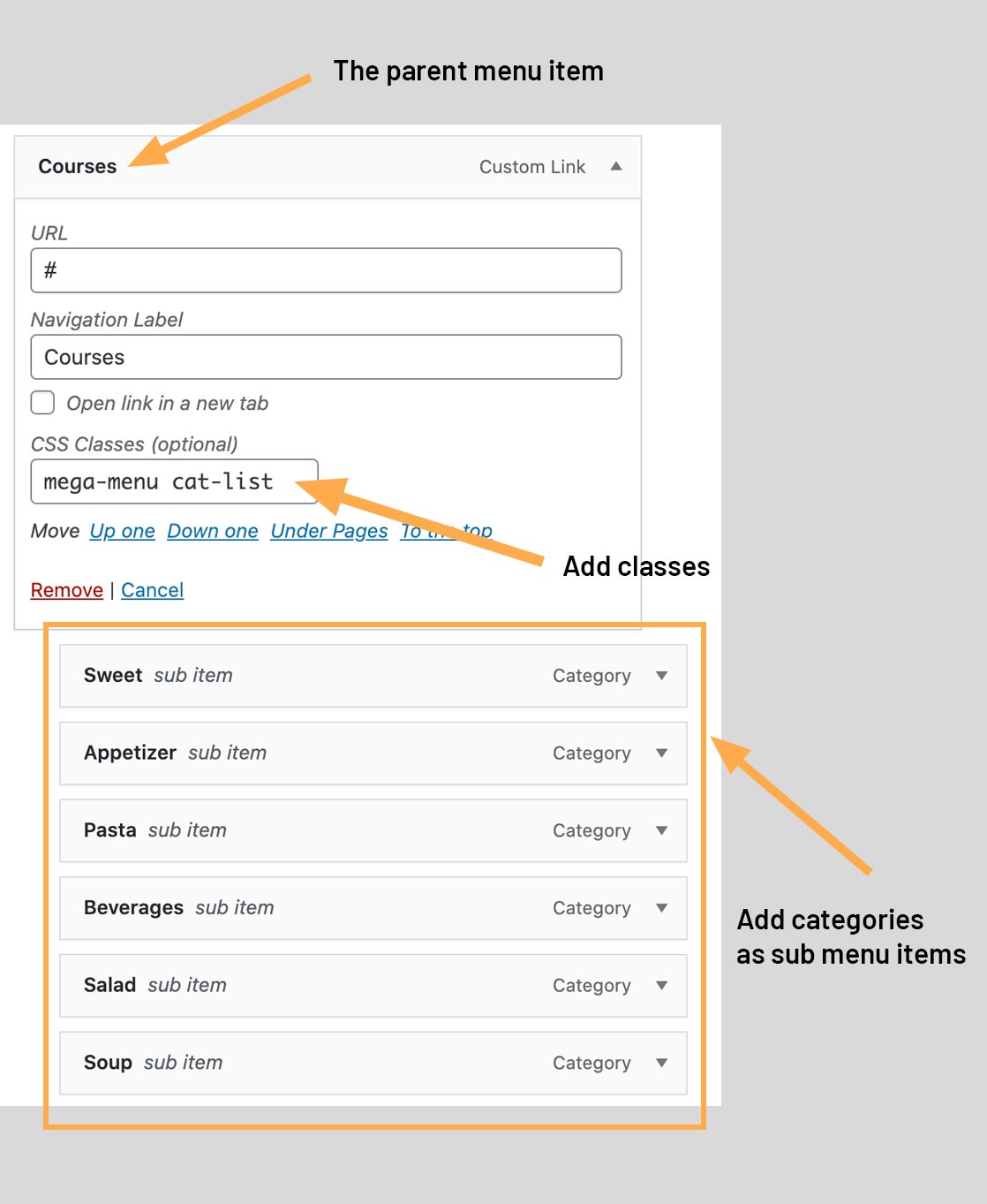 Display categories with images.