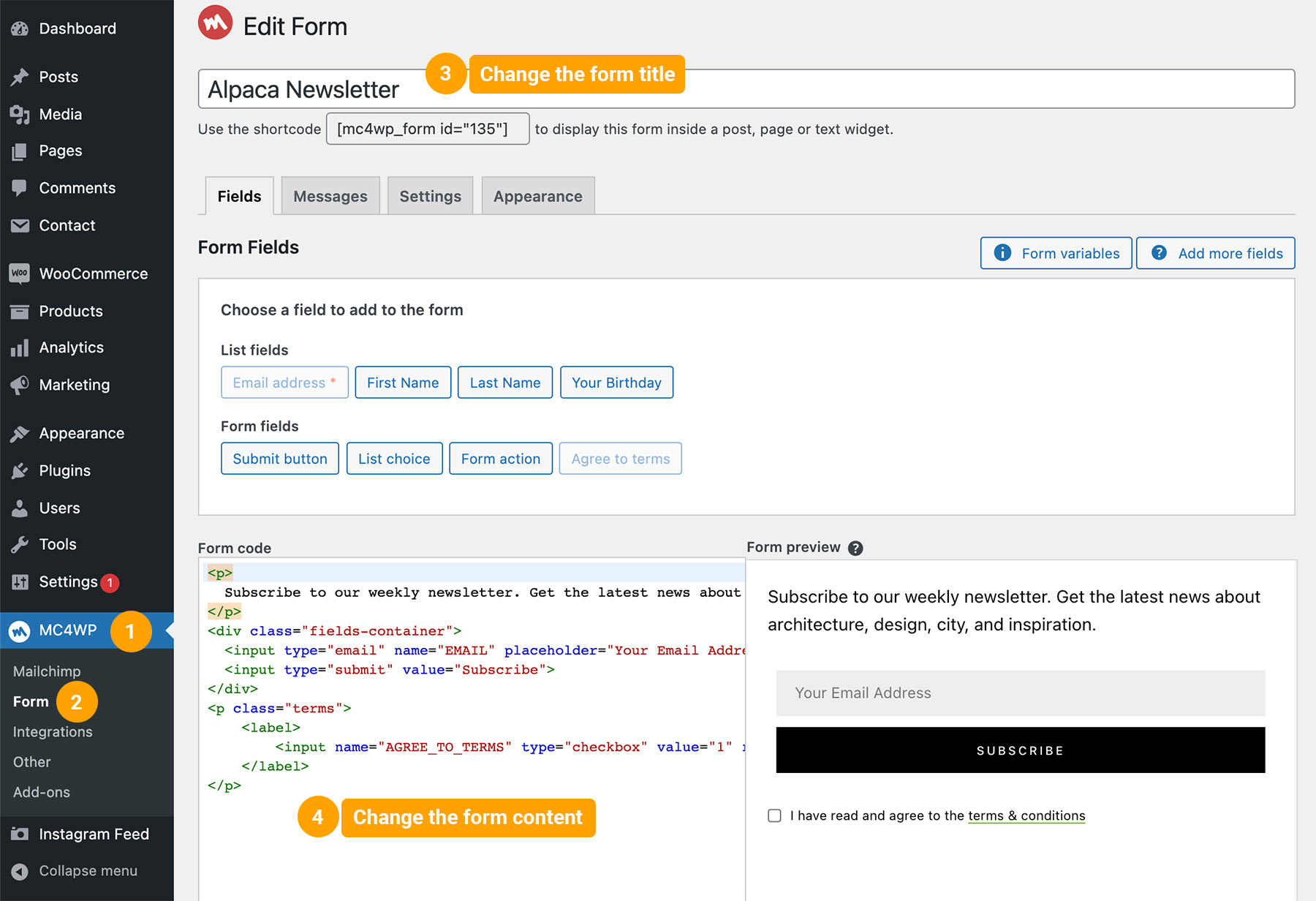 Create the subscribe form