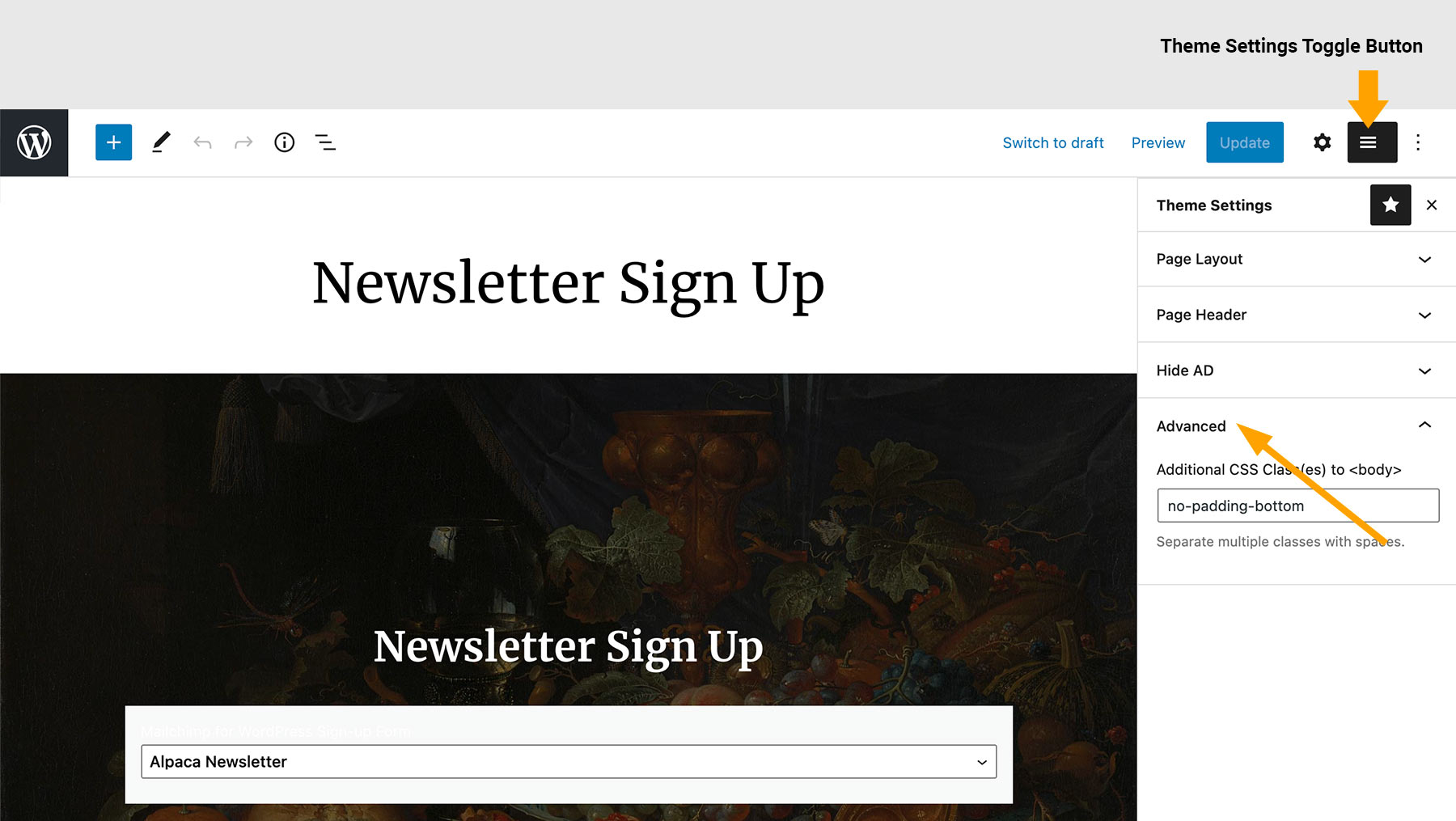 Advanced Feature - Add custom classes to a page
