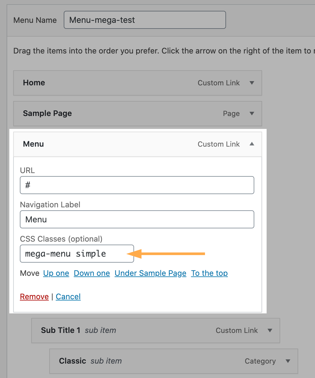 Add class to the parent menu item