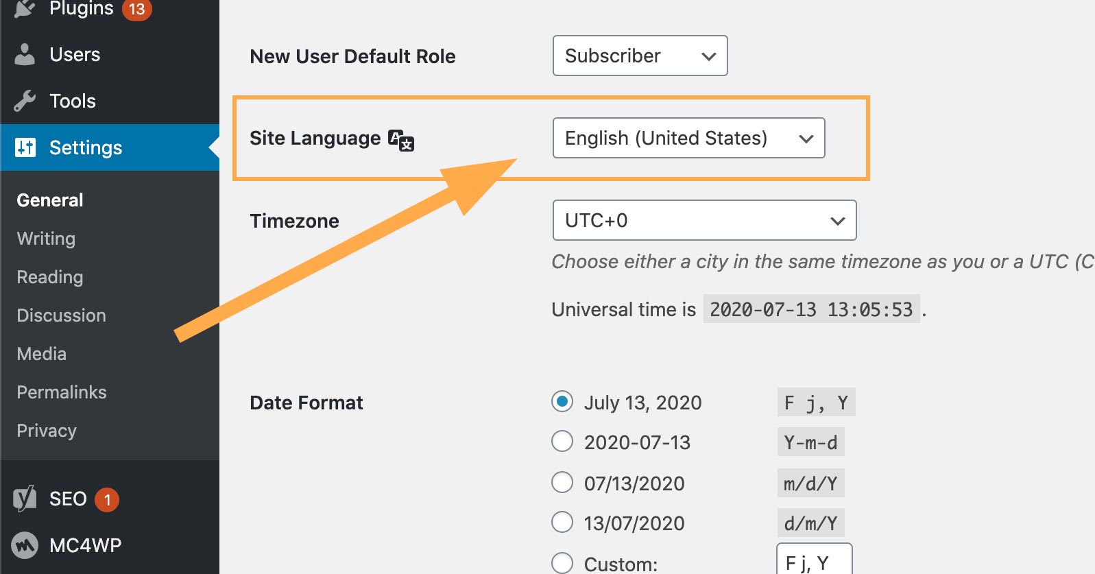 Check and confirm the site language