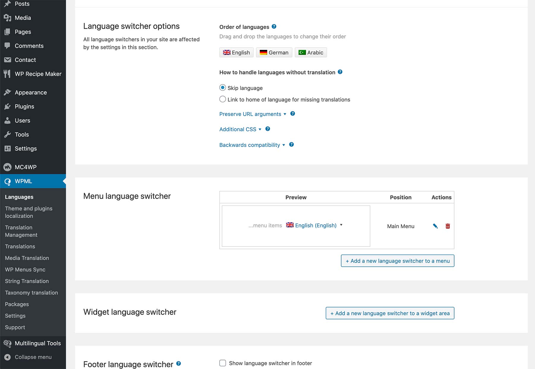 WPML - Language Switcher Options