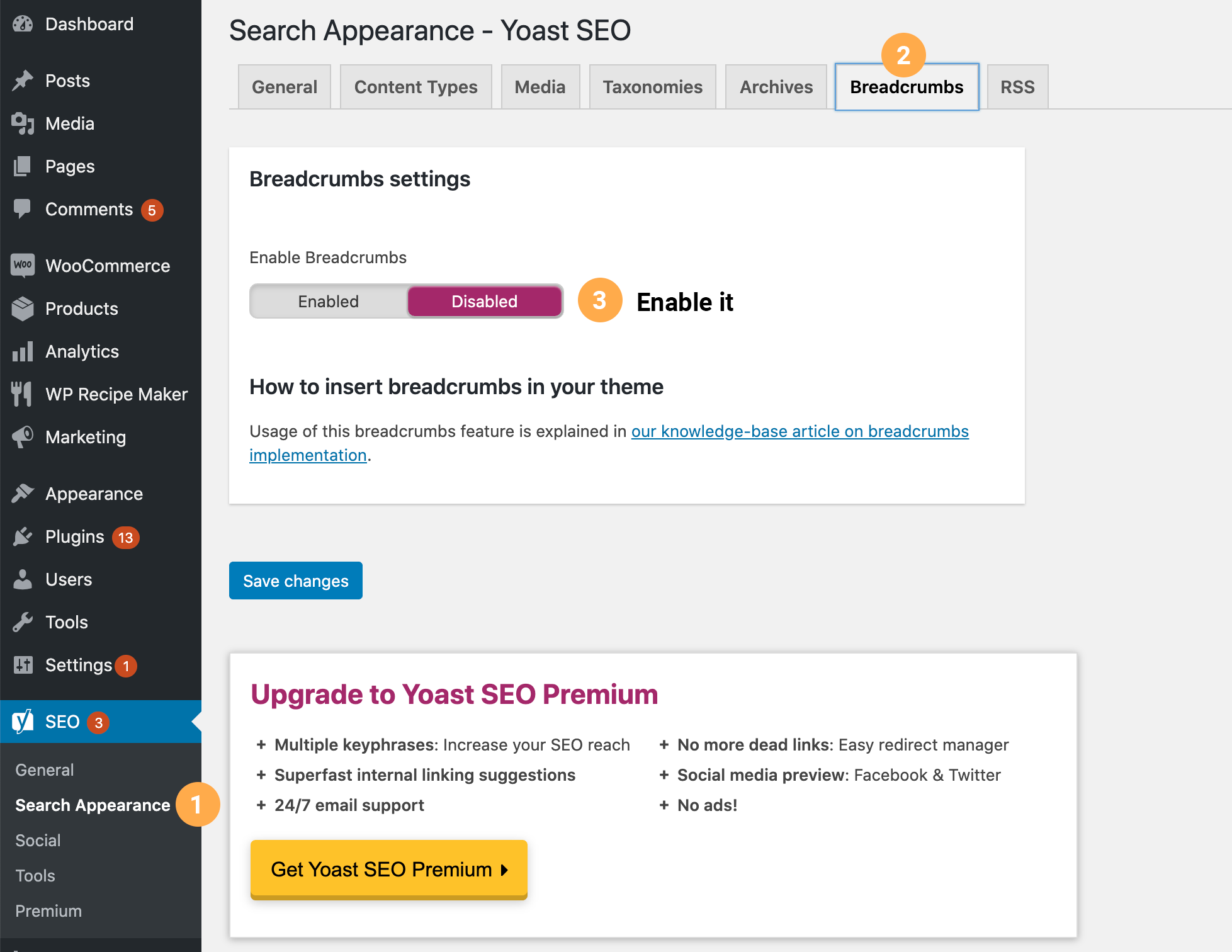 Enable Yoast SEO Breadcrumbs.