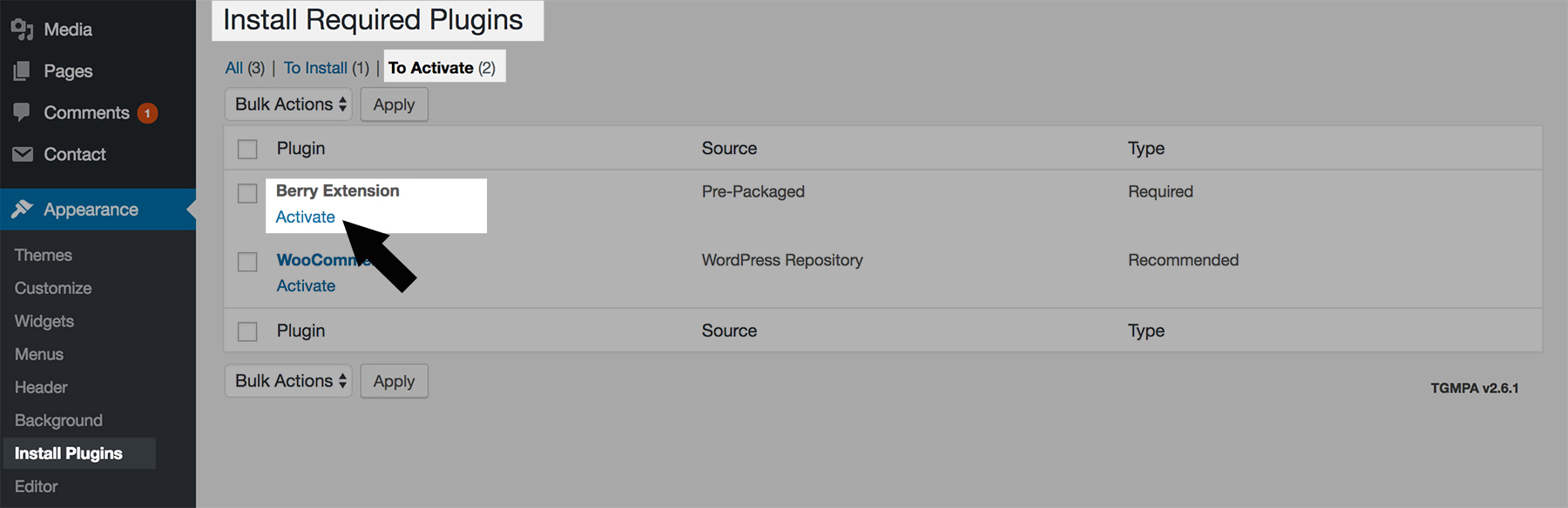 Activate berry extension