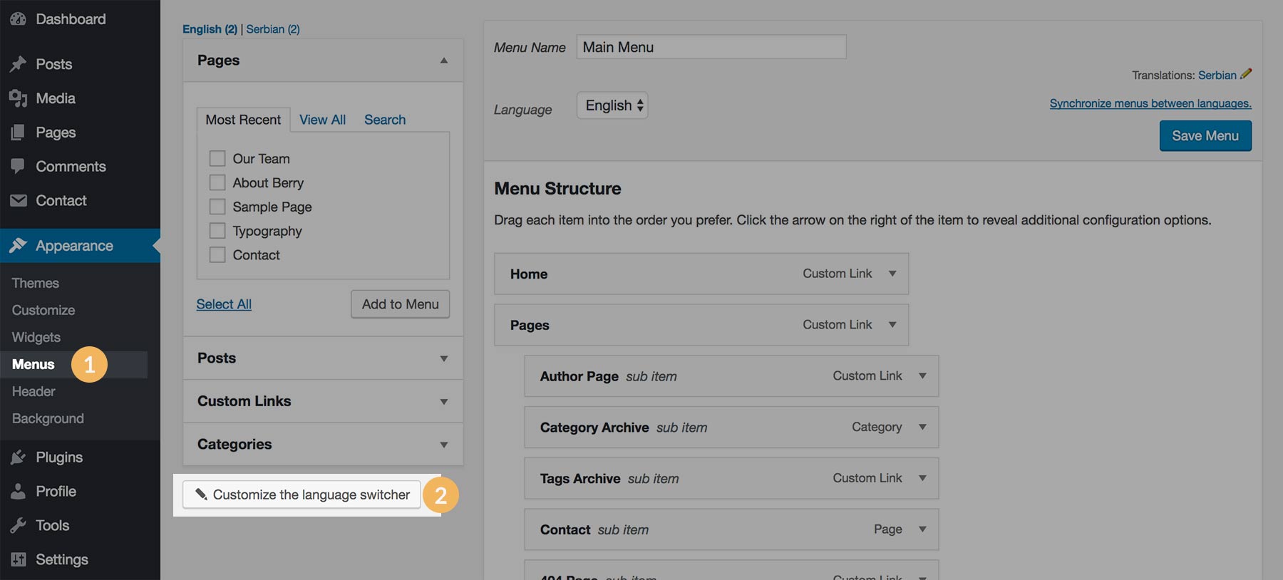Customize the Language Switcher Button