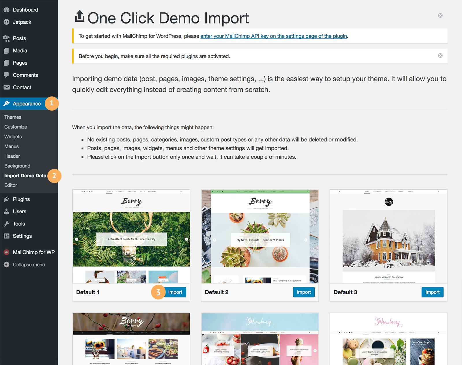 One Click Demo Import