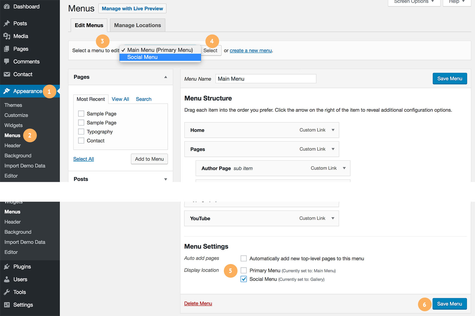 Social Menu Location