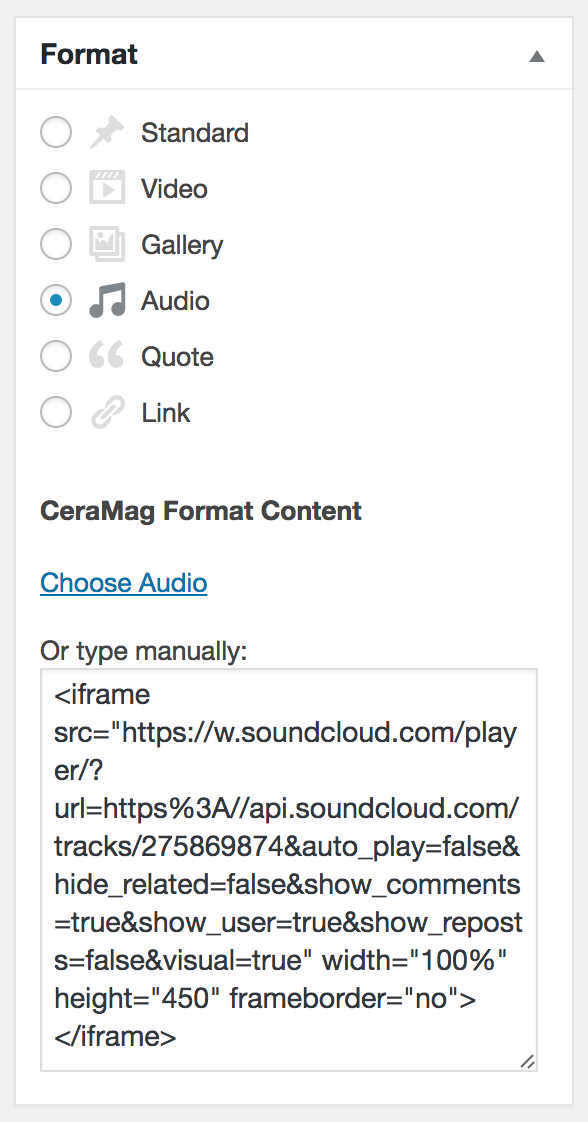 Insert an audio for an audio format post.