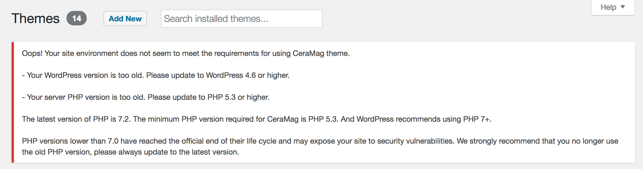 Website Configuration Warning Message