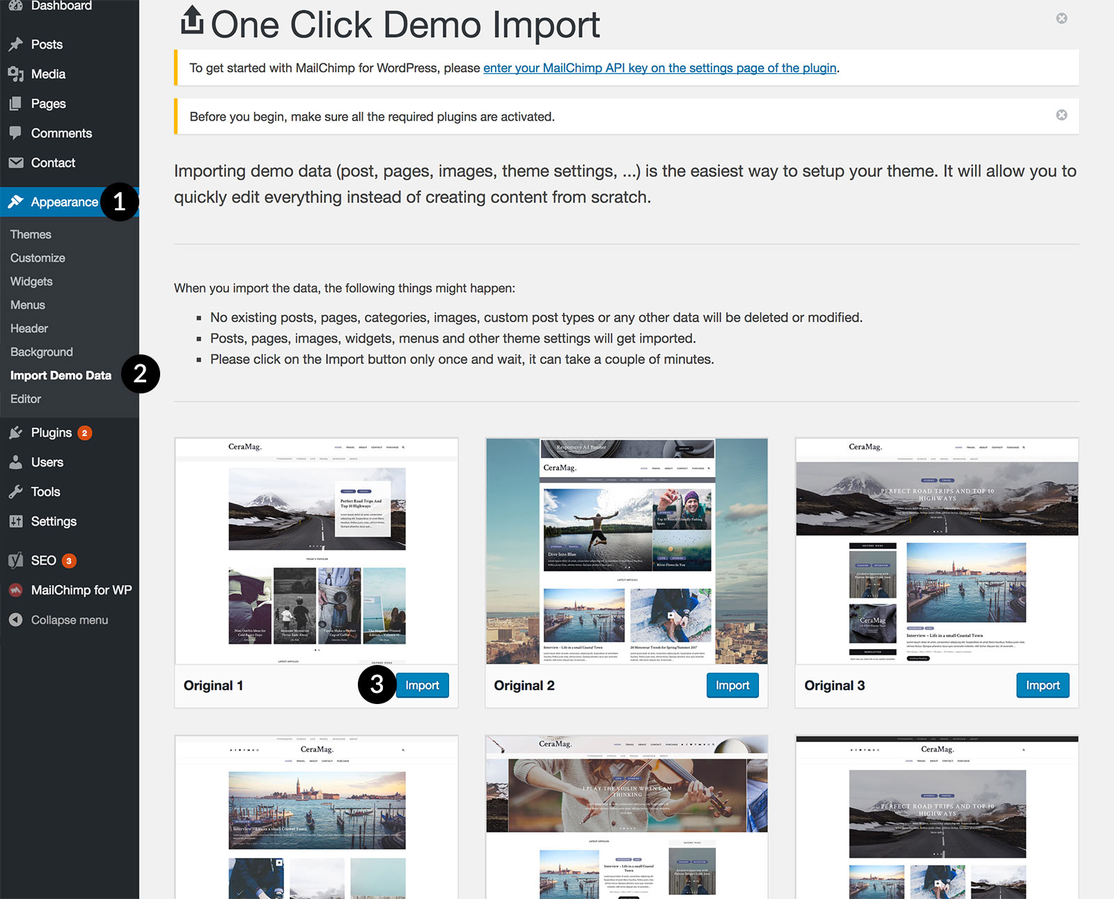 One Click Demo Import