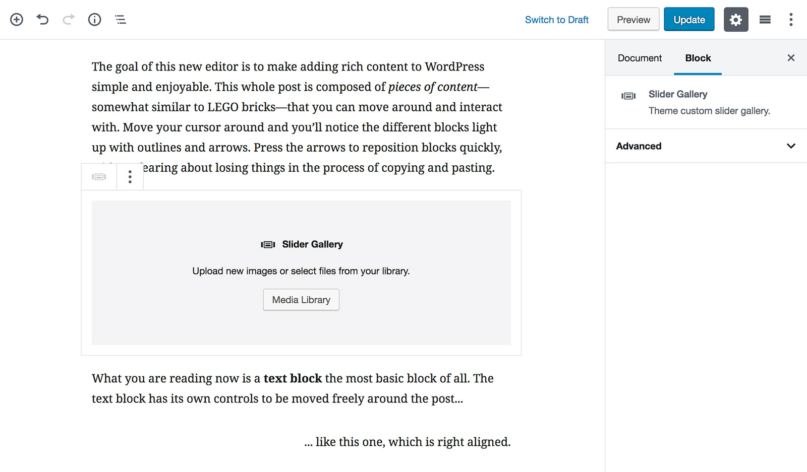 Slider Gallery Block Settings