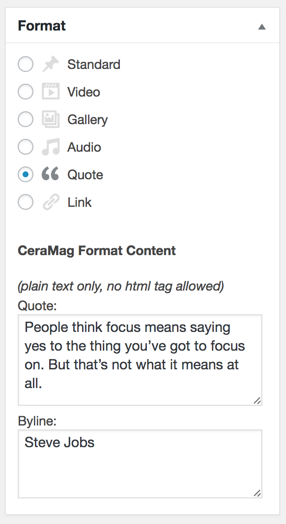 Insert quote for a quote format post.