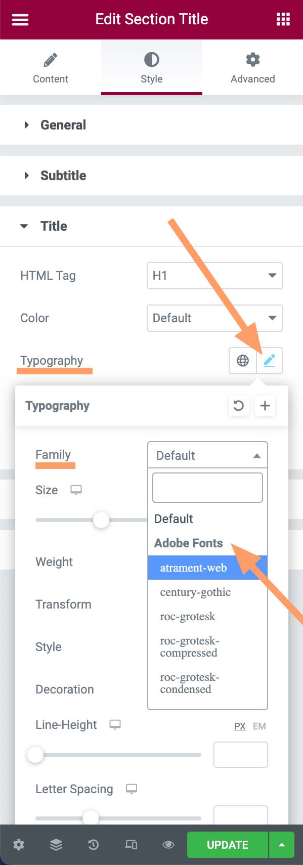 Use Adobe Fonts with Elementor.