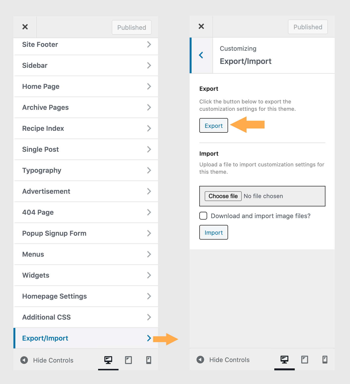 Export the customizer settings of the CozyStay parent theme