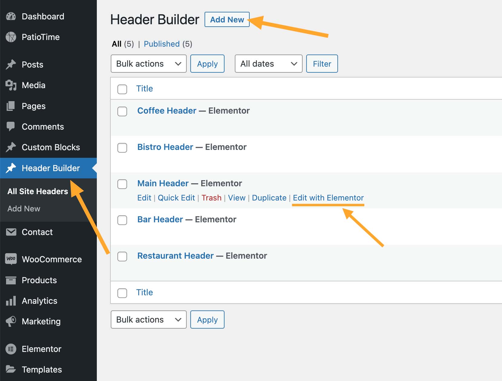 Manage all site headers