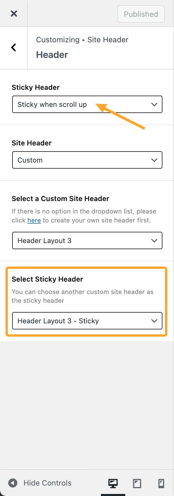 Set up a sticky site header