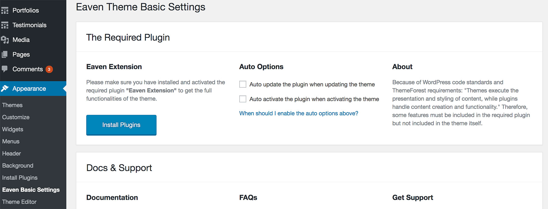 Theme basic settings.