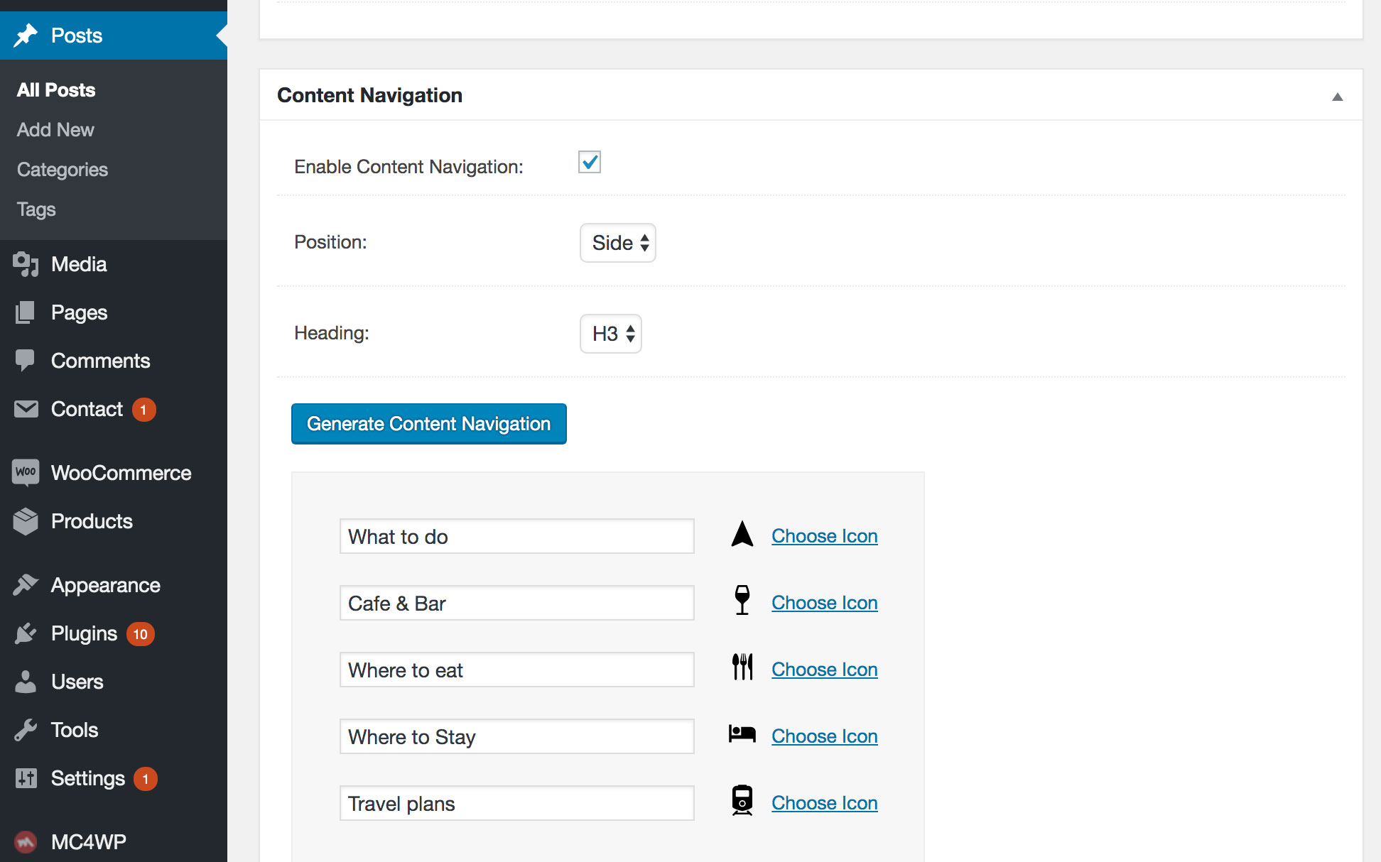 Edit the Content Navigation in the Classic Editor.