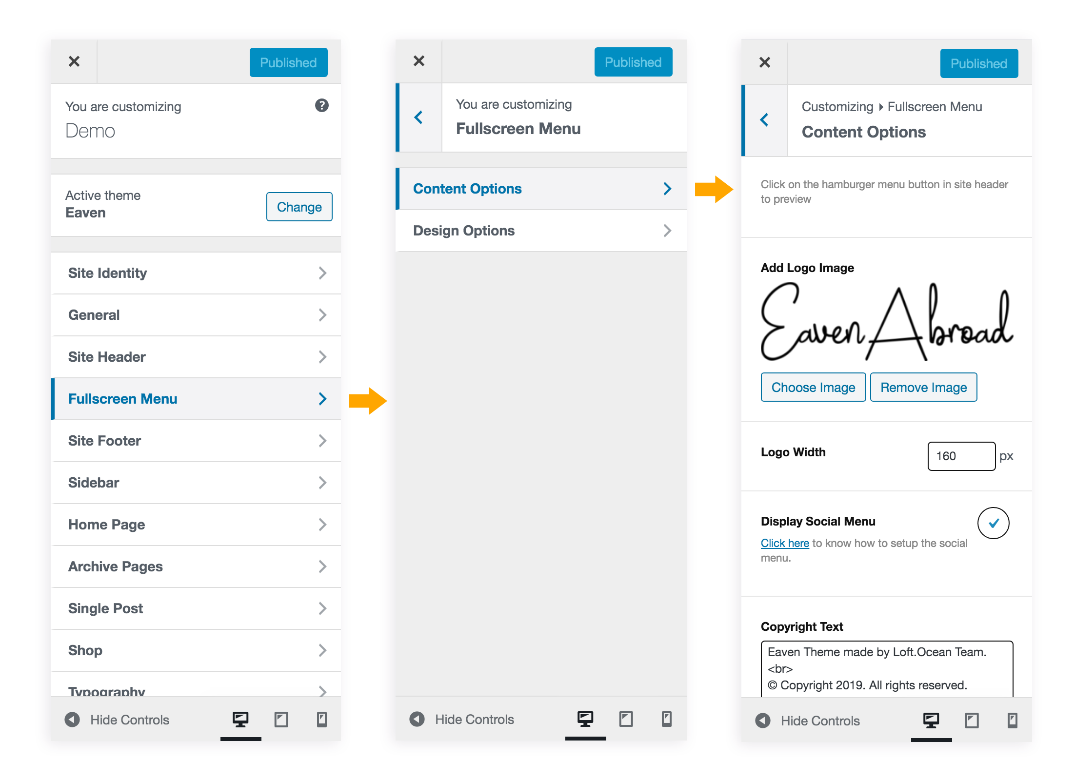 Customize the fullscreen menu