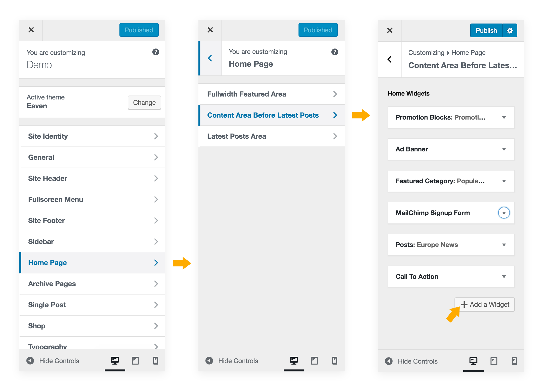 Add home widgets before the latest posts on home page