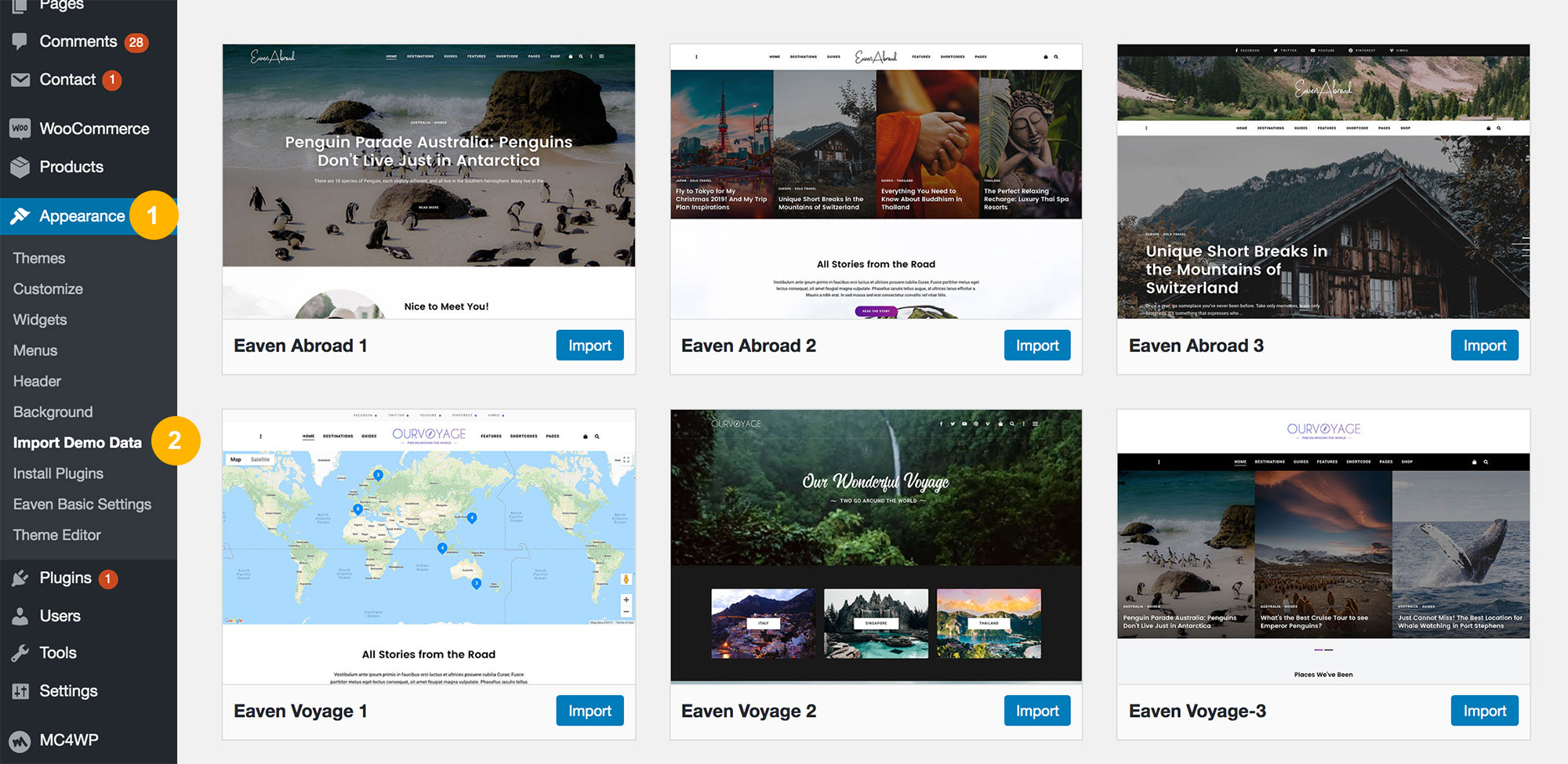 Choose a demo to import data.
