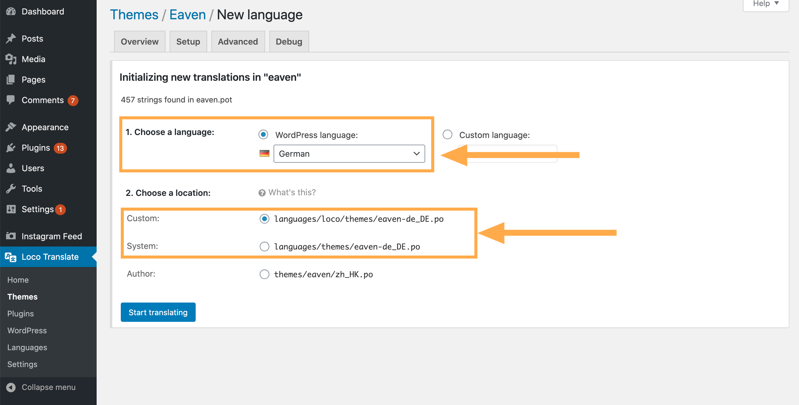 Loco translated files: Choose a location