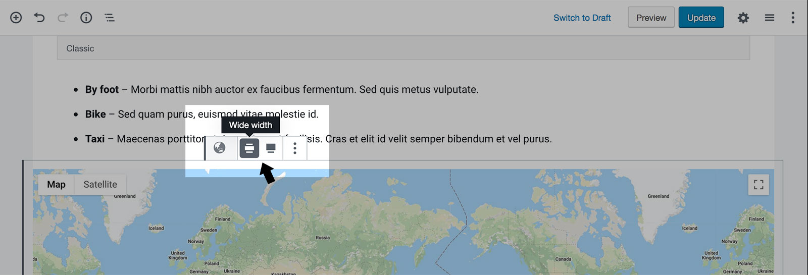 Change the width of Google Map Block