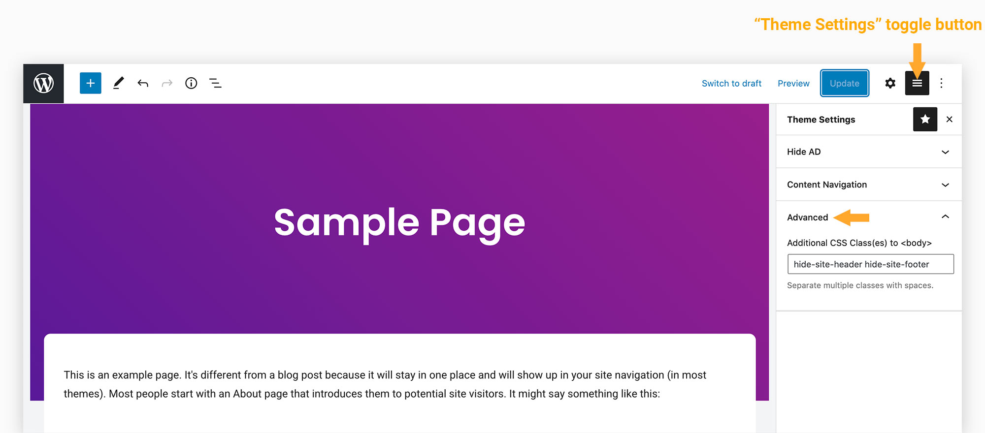 Advanced Feature - Add custom classes to a page