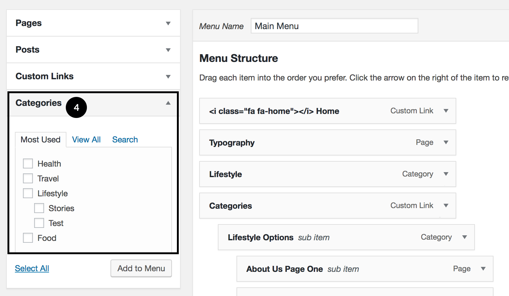 Add a category to menu