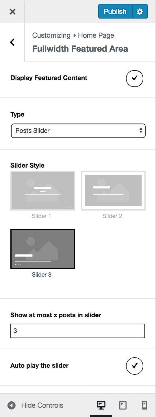 Options for Fullwidth Featured Area