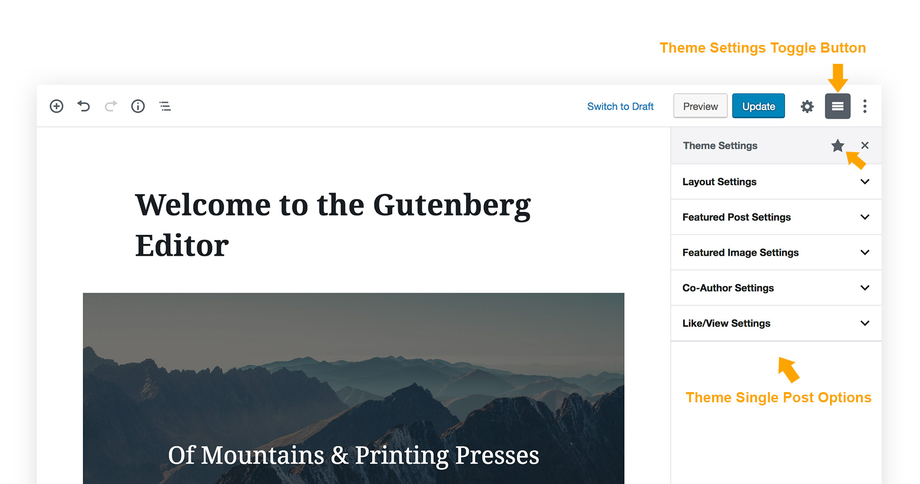 Fallsky theme Single Post Options integrated to Gutenberg Sidebar
