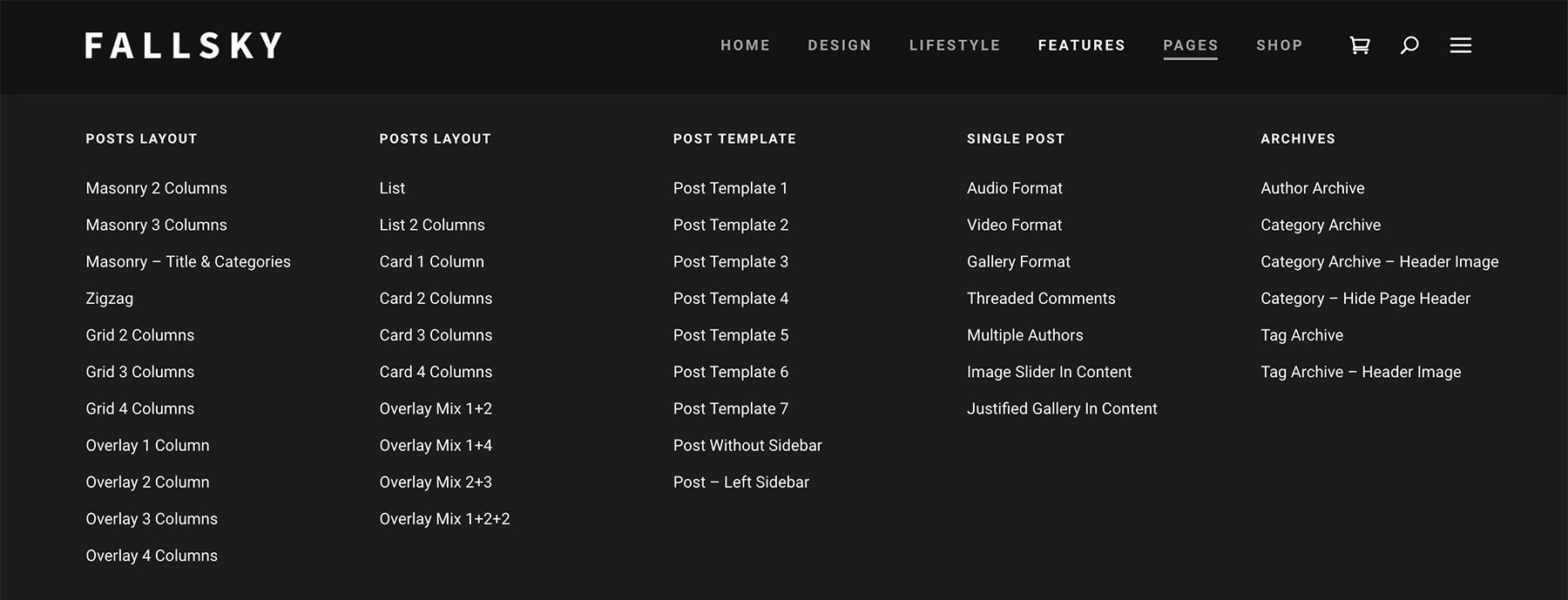 Mega menu - displaying sub nav items in 5 columns