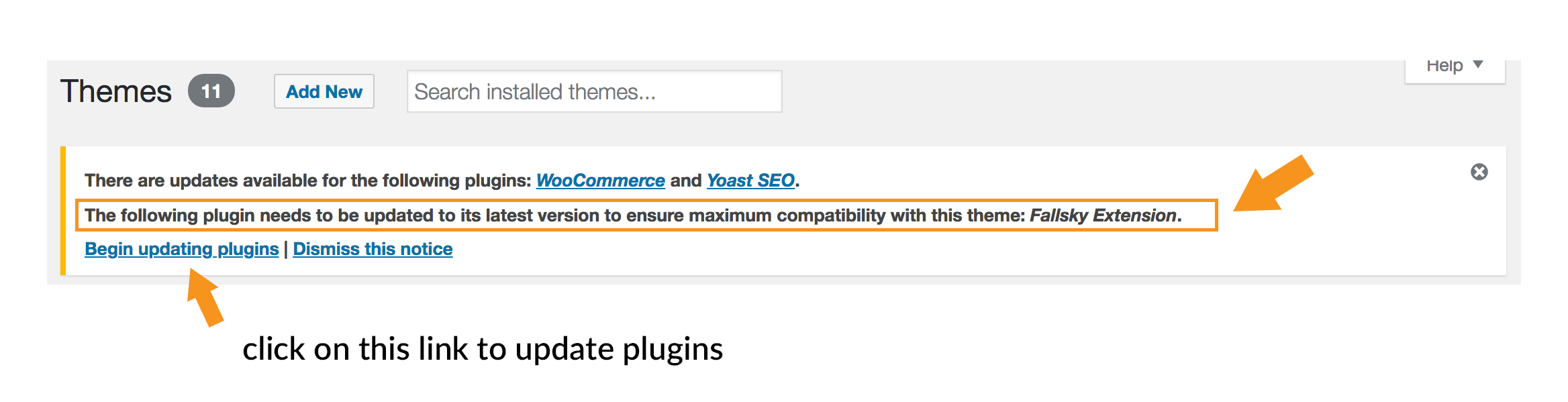 The note for updating plugins.