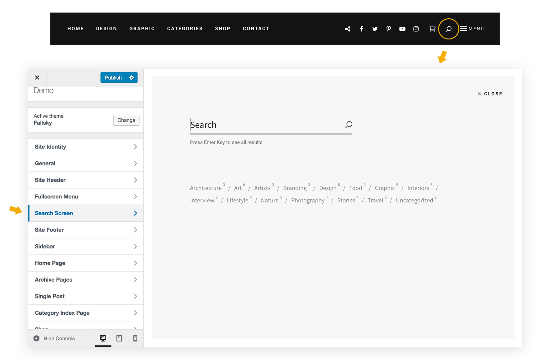Fullsize Search Screen