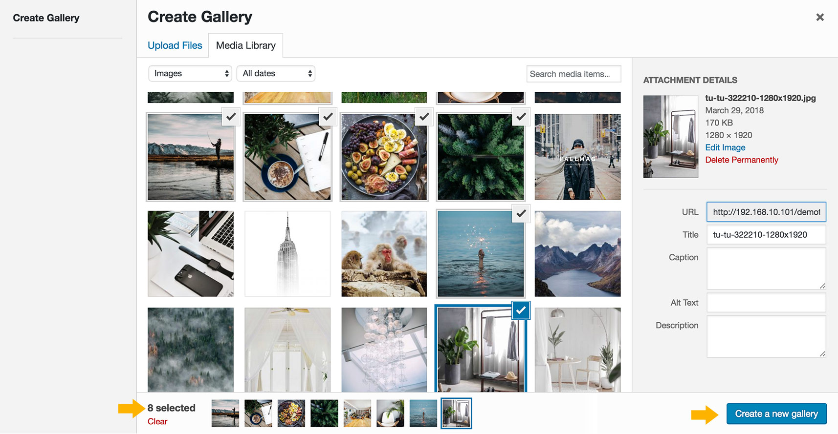 Select some images to create a gallery