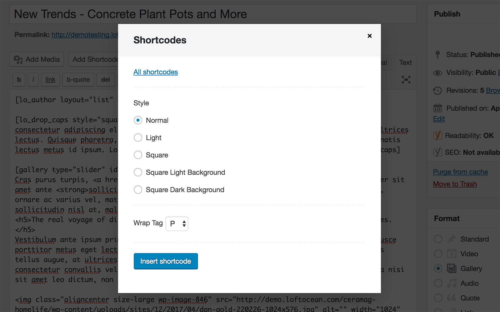 Shortcode Settings for Drop Caps