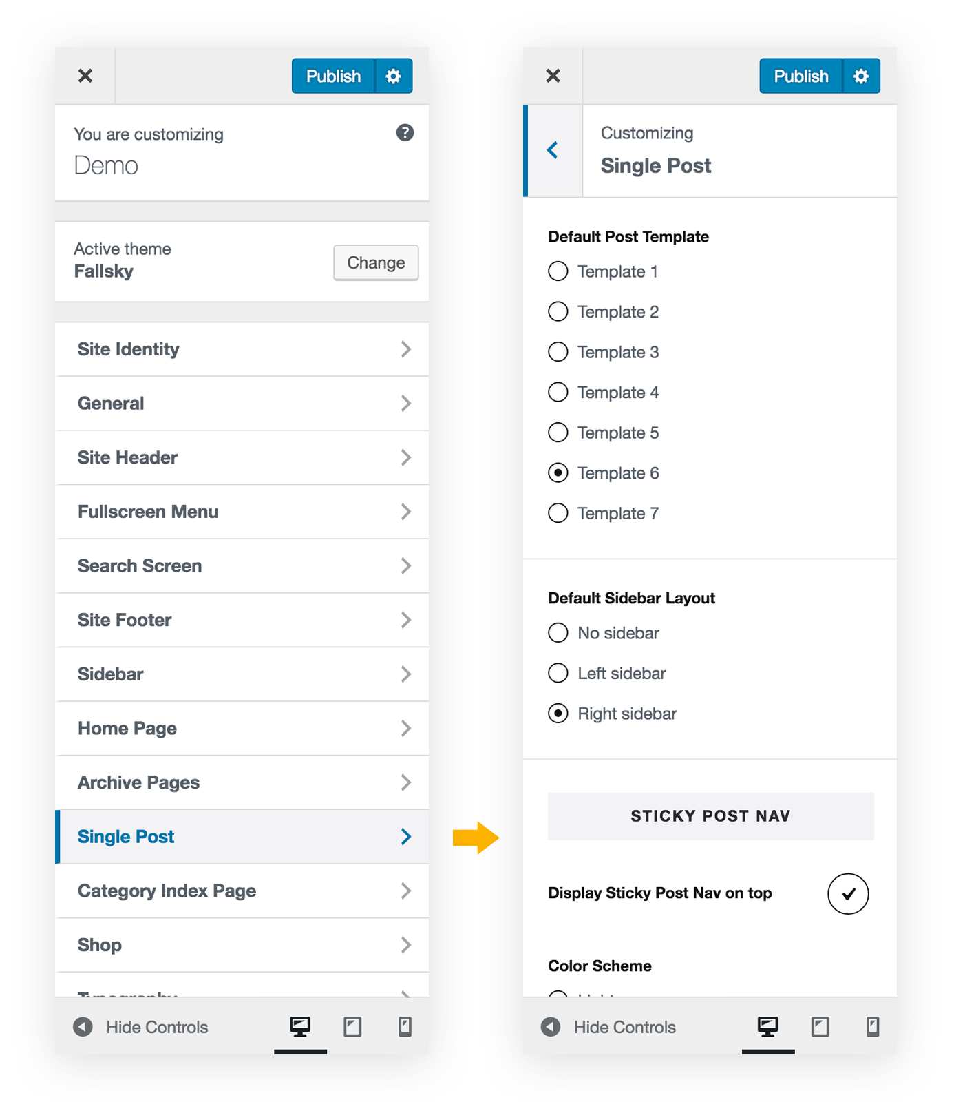 Single Post Options in Customizer