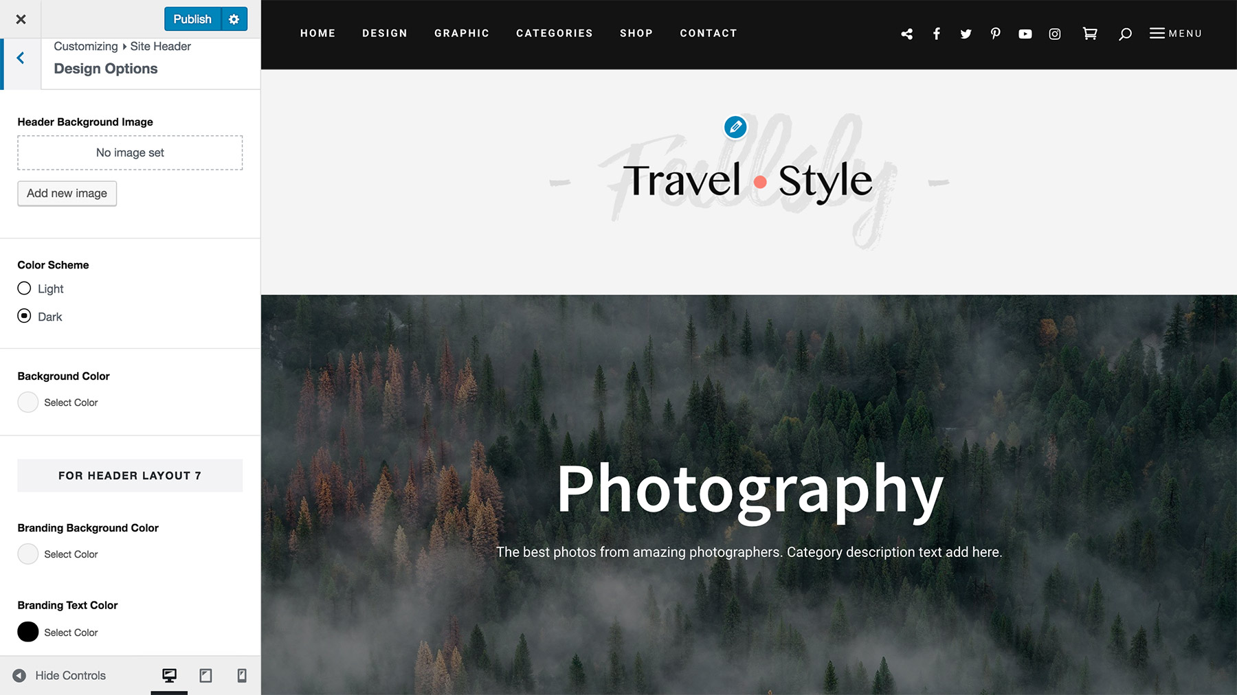 Change text color and background color for Site Header Layout 7