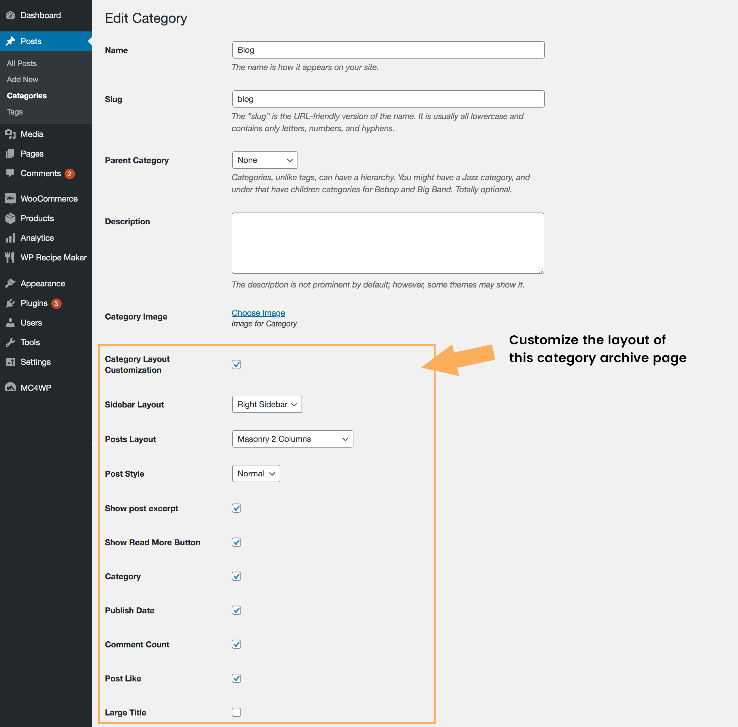 Individual Category Page Layout