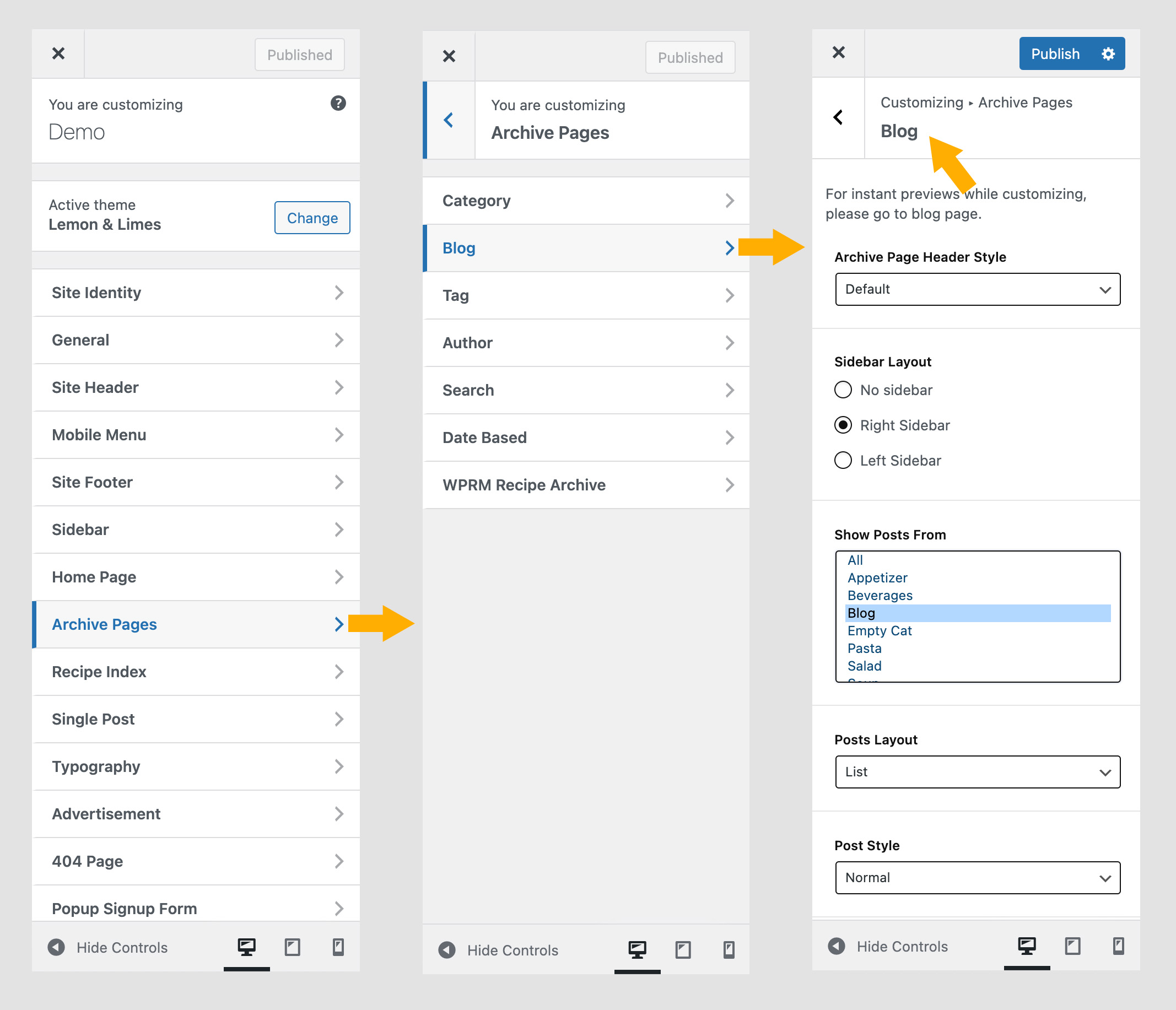 Customize the static blog page