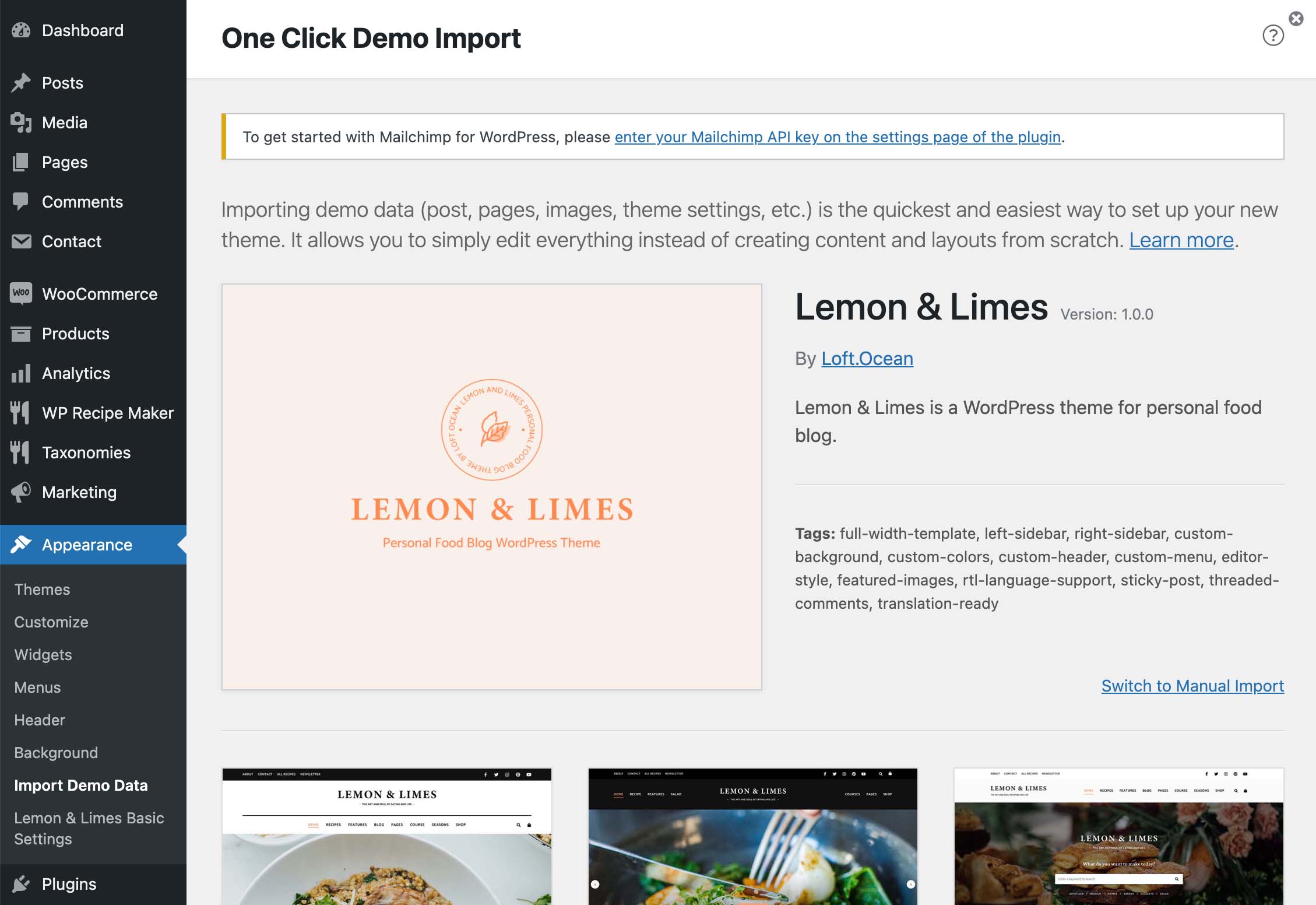 Choose a demo to import.