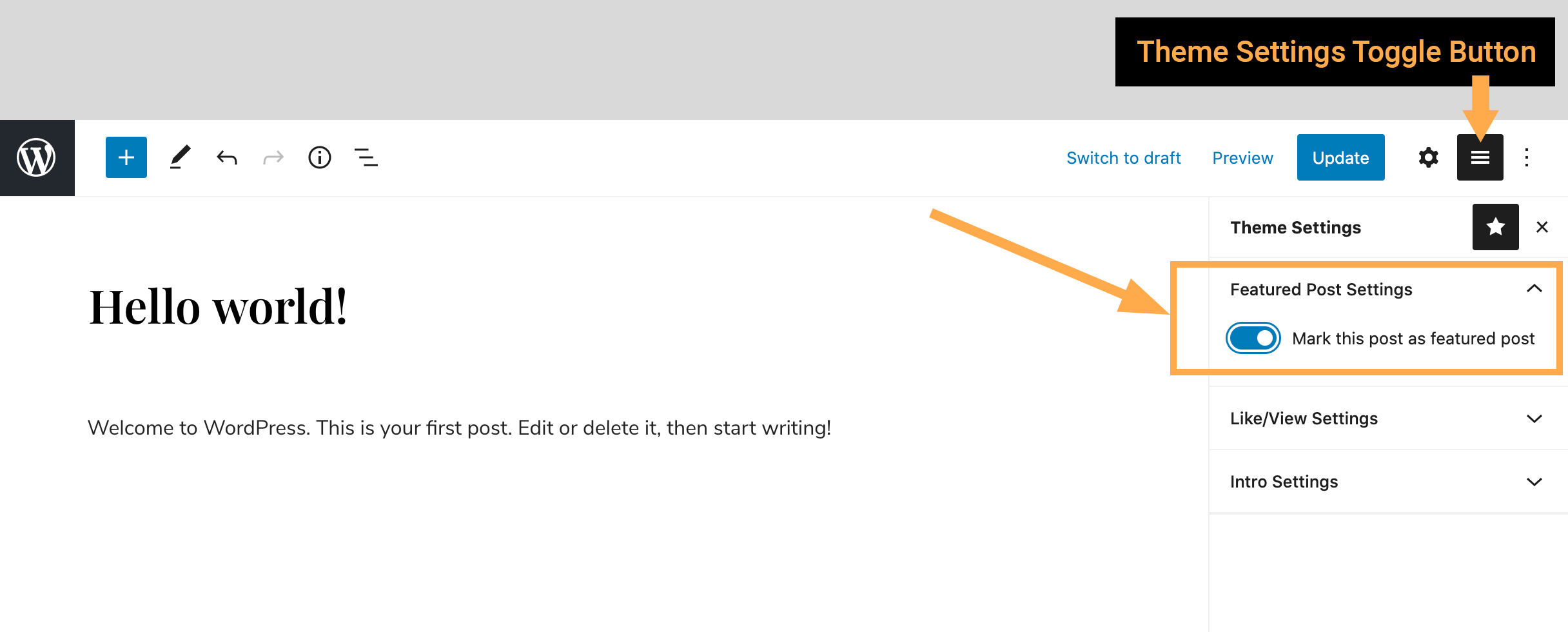 Change the Featured status of a post in the Gutenberg editor