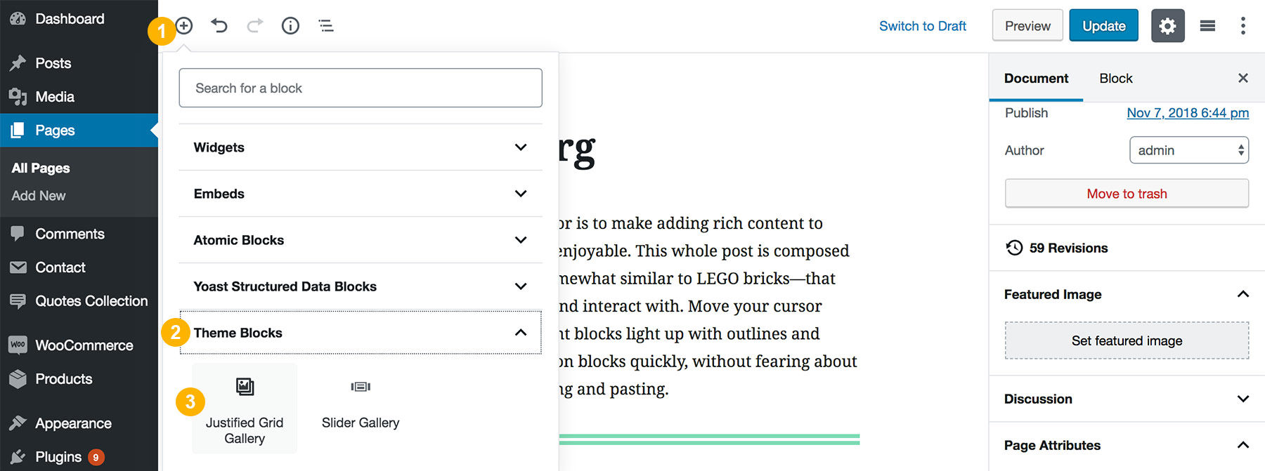 Theme built-in Justified Gallery Block in Gutenberg Editor