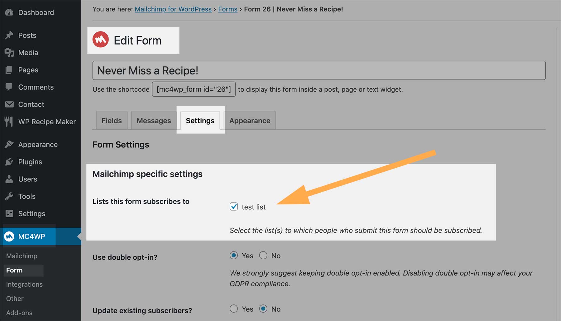Select at least one list