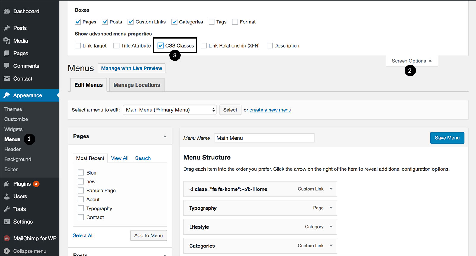 Menu CSS Classes Property