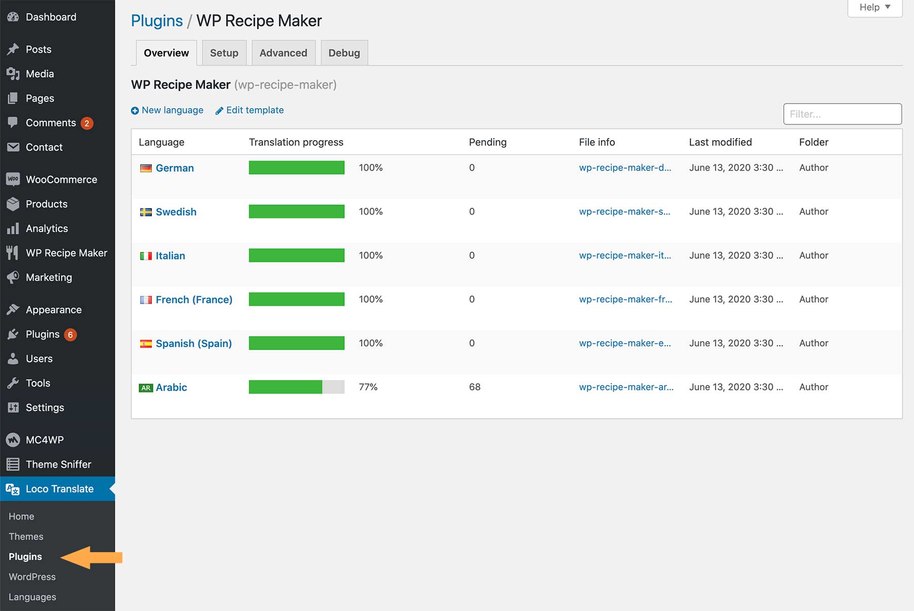The translated files included in WP Recipe Maker
