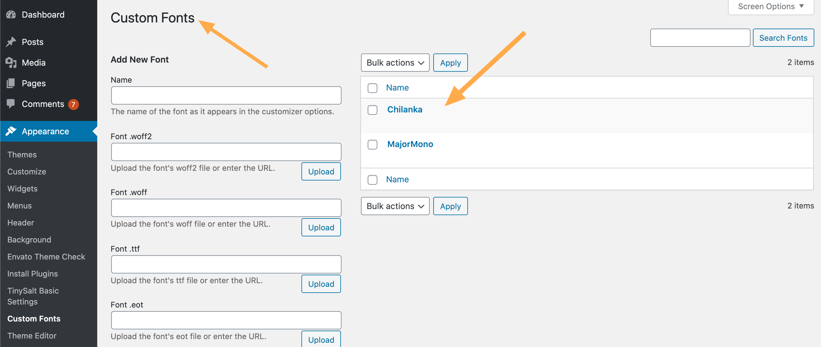 Upload custom font files to your website