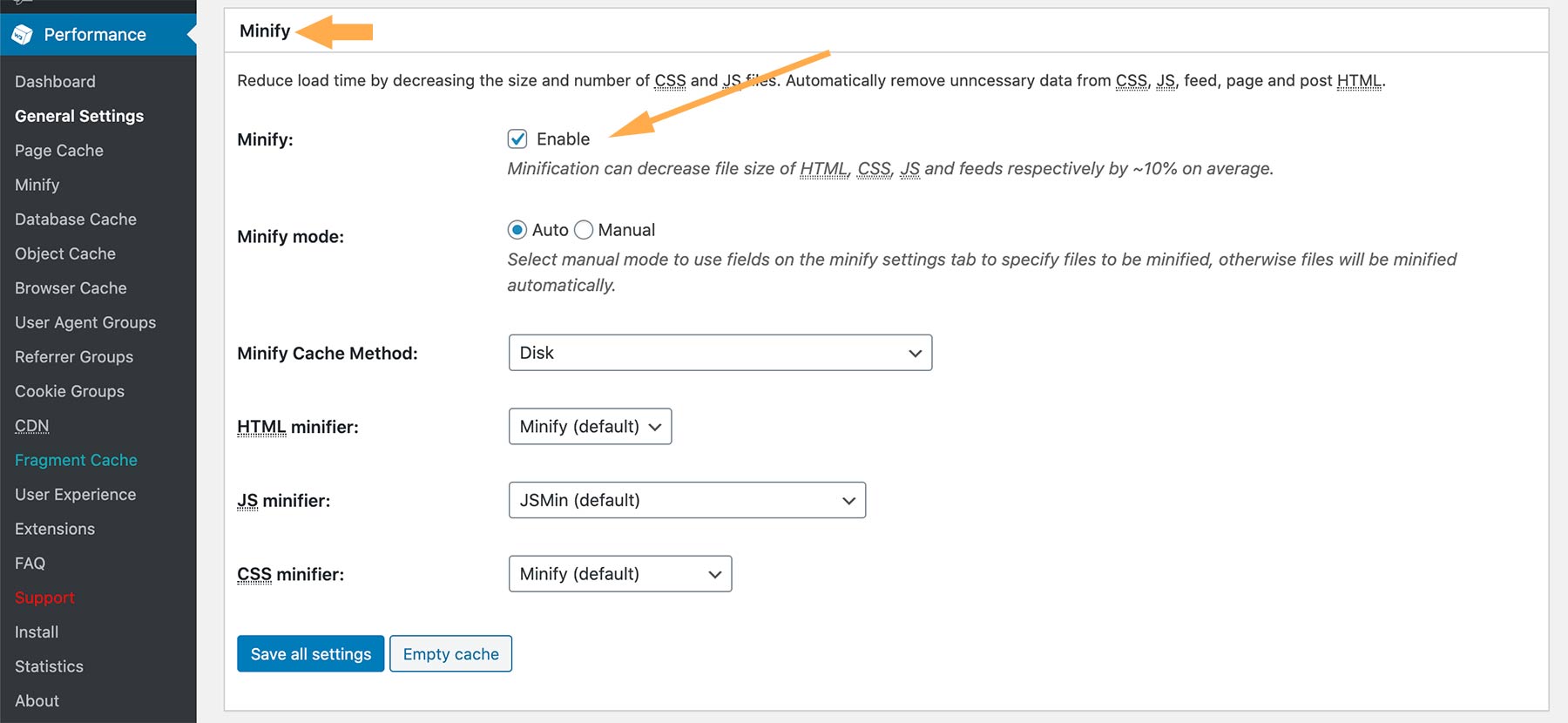 W3 Total Cache Settings - 2