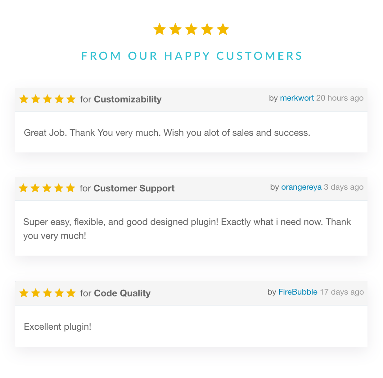 Five star ratings from our happy customers